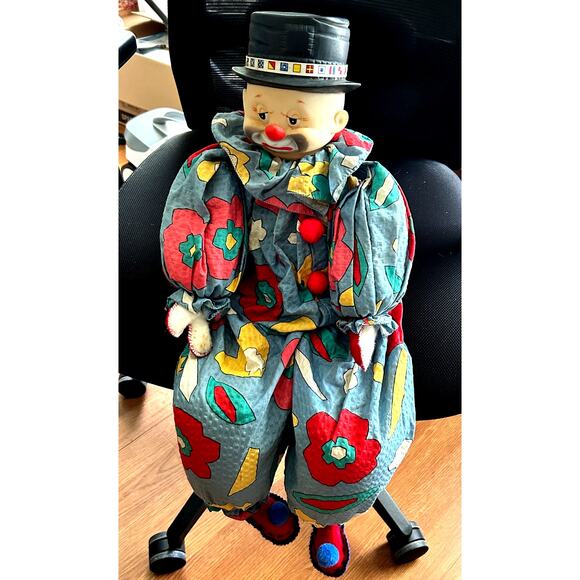 Vintage Clown Emmett Kelly Shelf-Chair Sitter-Sad Hobo-Wood Base-Large 27" Tall - Picture 2 of 9